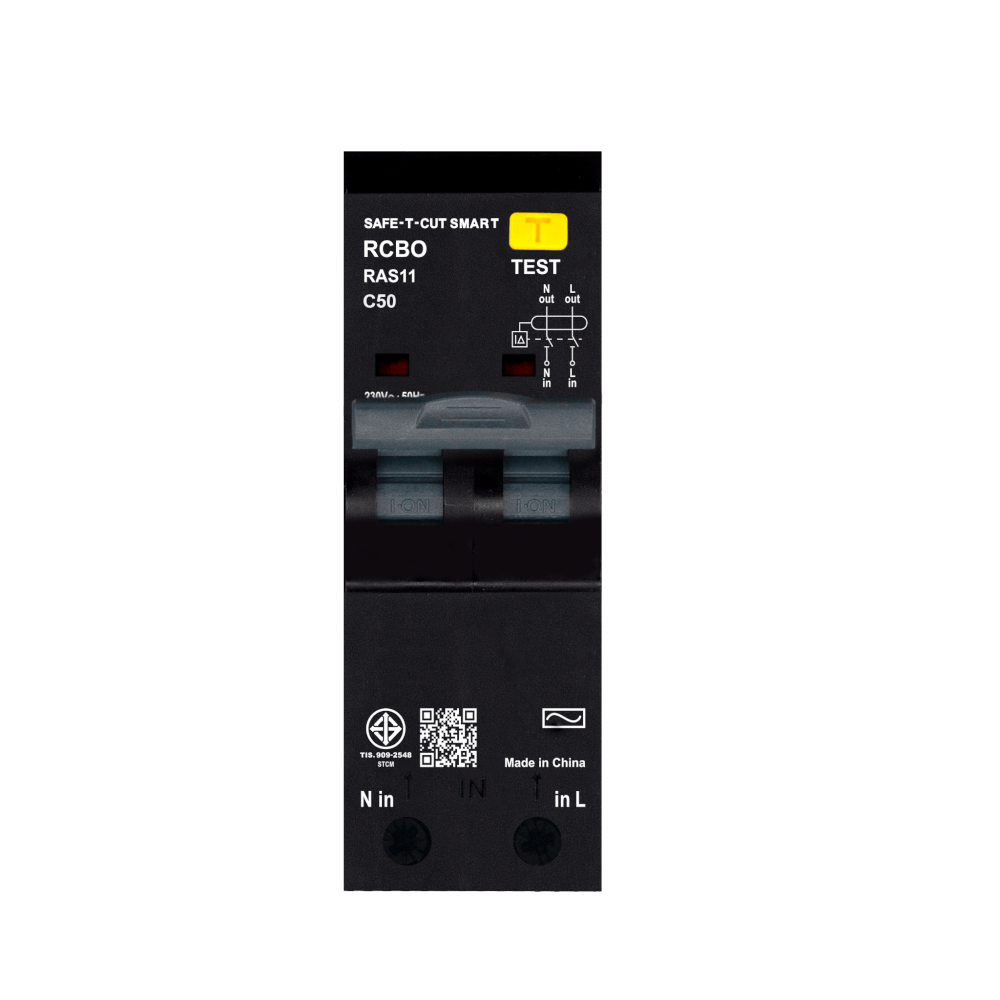 เบรกเกอร์กันไฟดูด 50 แอมป์ 2 โพล เซฟ-ที-คัทสมาร์ท RAS11 (TYPE AC) สีดำ_0